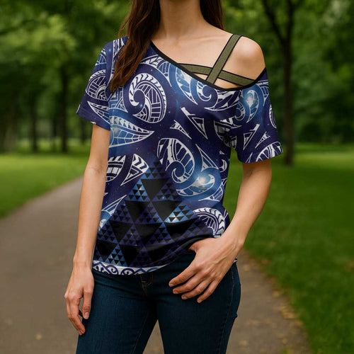 Matariki New Zealand Cross Shoulder Shirt NZ Niho Taniwha Maori New Year Blue Galaxy