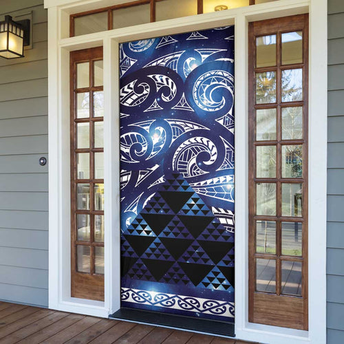Matariki New Zealand Door Cover NZ Niho Taniwha Maori New Year Blue Galaxy