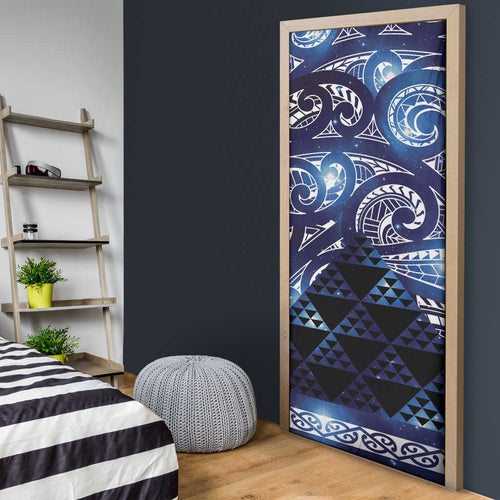 Matariki New Zealand Door Cover NZ Niho Taniwha Maori New Year Blue Galaxy