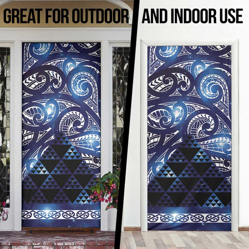 Matariki New Zealand Door Cover NZ Niho Taniwha Maori New Year Blue Galaxy