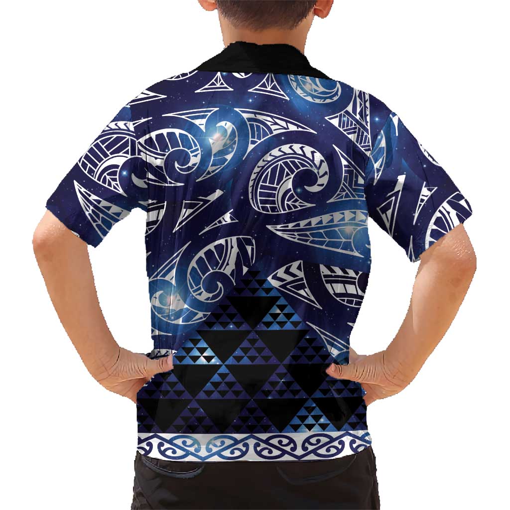 Matariki New Zealand Family Matching Long Sleeve Bodycon Dress and Hawaiian Shirt NZ Niho Taniwha Maori New Year Blue Galaxy