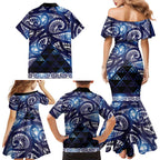 Matariki New Zealand Family Matching Mermaid Dress and Hawaiian Shirt NZ Niho Taniwha Maori New Year Blue Galaxy