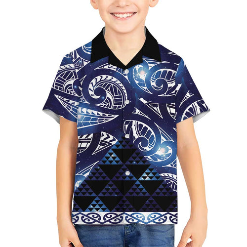 Matariki New Zealand Family Matching Puletasi and Hawaiian Shirt NZ Niho Taniwha Maori New Year Blue Galaxy