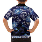 Matariki New Zealand Family Matching Short Sleeve Bodycon Dress and Hawaiian Shirt NZ Niho Taniwha Maori New Year Blue Galaxy