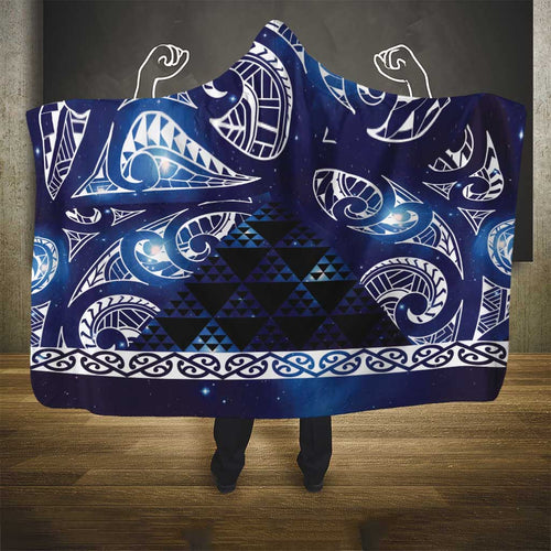 Matariki New Zealand Hooded Blanket NZ Niho Taniwha Maori New Year Blue Galaxy