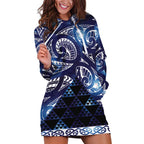 Matariki New Zealand Hoodie Dress NZ Niho Taniwha Maori New Year Blue Galaxy