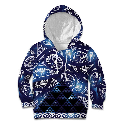 Matariki New Zealand Kid Hoodie NZ Niho Taniwha Maori New Year Blue Galaxy