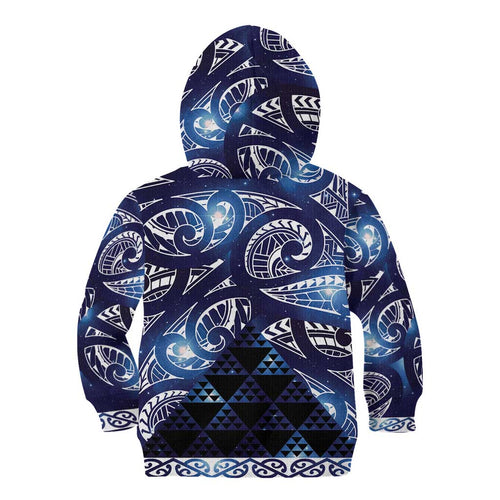 Matariki New Zealand Kid Hoodie NZ Niho Taniwha Maori New Year Blue Galaxy