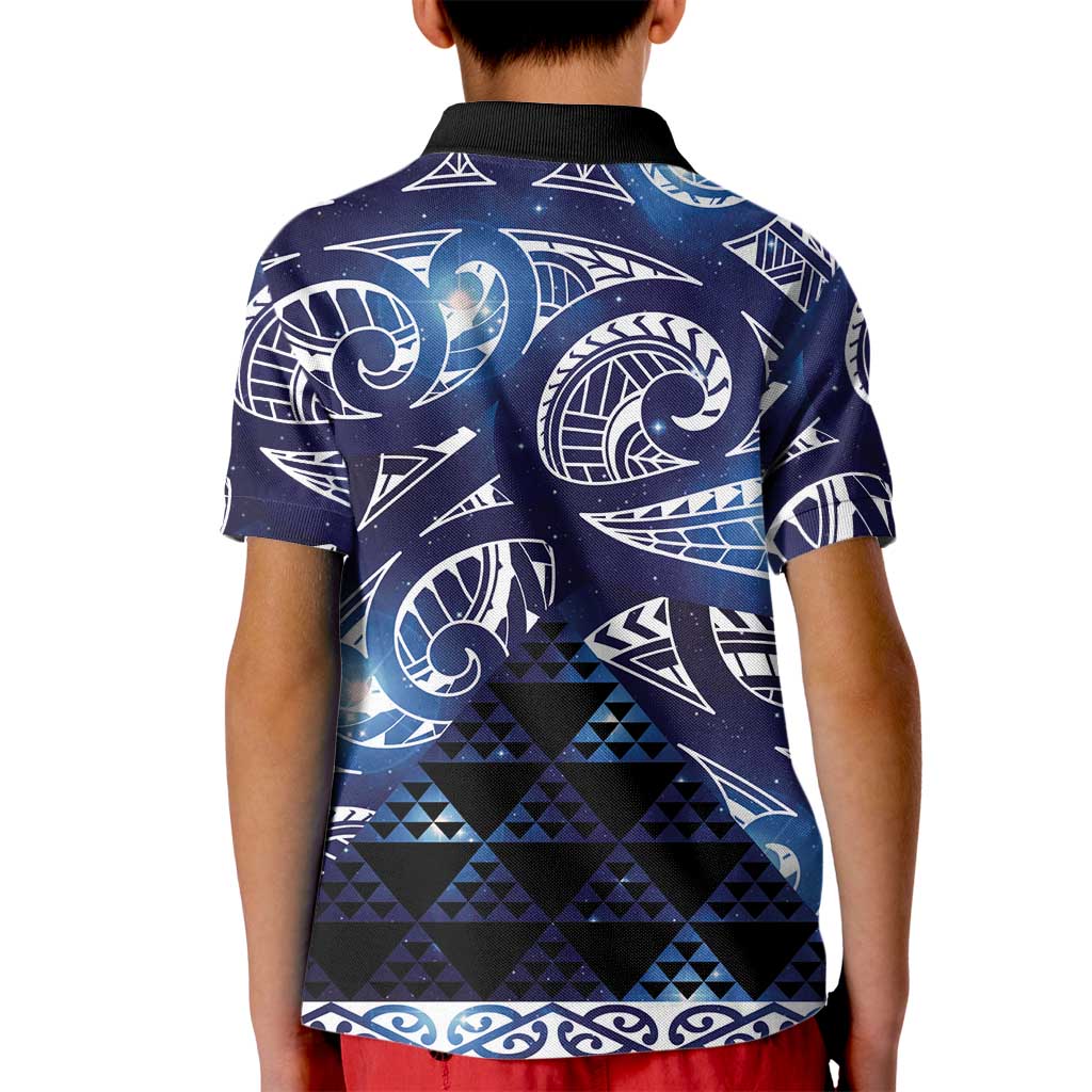 Matariki New Zealand Kid Polo Shirt NZ Niho Taniwha Maori New Year Blue Galaxy