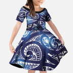 Matariki New Zealand Kid Short Sleeve Dress NZ Niho Taniwha Maori New Year Blue Galaxy