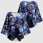 Matariki New Zealand Kimono Sleeve Blouse NZ Niho Taniwha Maori New Year Blue Galaxy