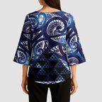 Matariki New Zealand Kimono Sleeve Blouse NZ Niho Taniwha Maori New Year Blue Galaxy