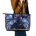 Matariki New Zealand Leather Tote Bag NZ Niho Taniwha Maori New Year Blue Galaxy