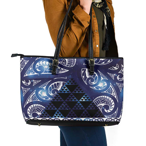 Matariki New Zealand Leather Tote Bag NZ Niho Taniwha Maori New Year Blue Galaxy