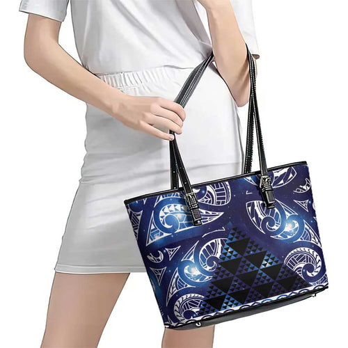 Matariki New Zealand Leather Tote Bag NZ Niho Taniwha Maori New Year Blue Galaxy
