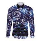 Matariki New Zealand Long Sleeve Button Shirt NZ Niho Taniwha Maori New Year Blue Galaxy