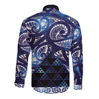 Matariki New Zealand Long Sleeve Button Shirt NZ Niho Taniwha Maori New Year Blue Galaxy