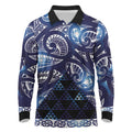 Matariki New Zealand Long Sleeve Polo Shirt NZ Niho Taniwha Maori New Year Blue Galaxy