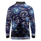 Matariki New Zealand Long Sleeve Polo Shirt NZ Niho Taniwha Maori New Year Blue Galaxy