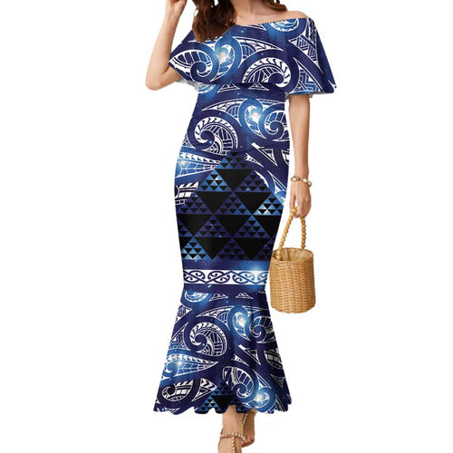 Matariki New Zealand Mermaid Dress NZ Niho Taniwha Maori New Year Blue Galaxy