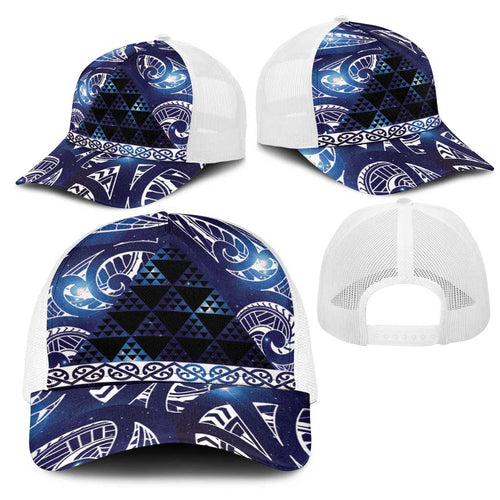 Matariki New Zealand Mesh Trucker Cap NZ Niho Taniwha Maori New Year Blue Galaxy