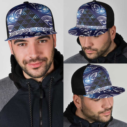 Matariki New Zealand Mesh Trucker Cap NZ Niho Taniwha Maori New Year Blue Galaxy