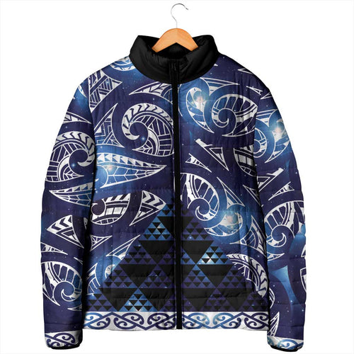 Matariki New Zealand Padded Jacket NZ Niho Taniwha Maori New Year Blue Galaxy
