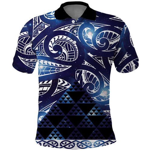 Matariki New Zealand Polo Shirt NZ Niho Taniwha Maori New Year Blue Galaxy