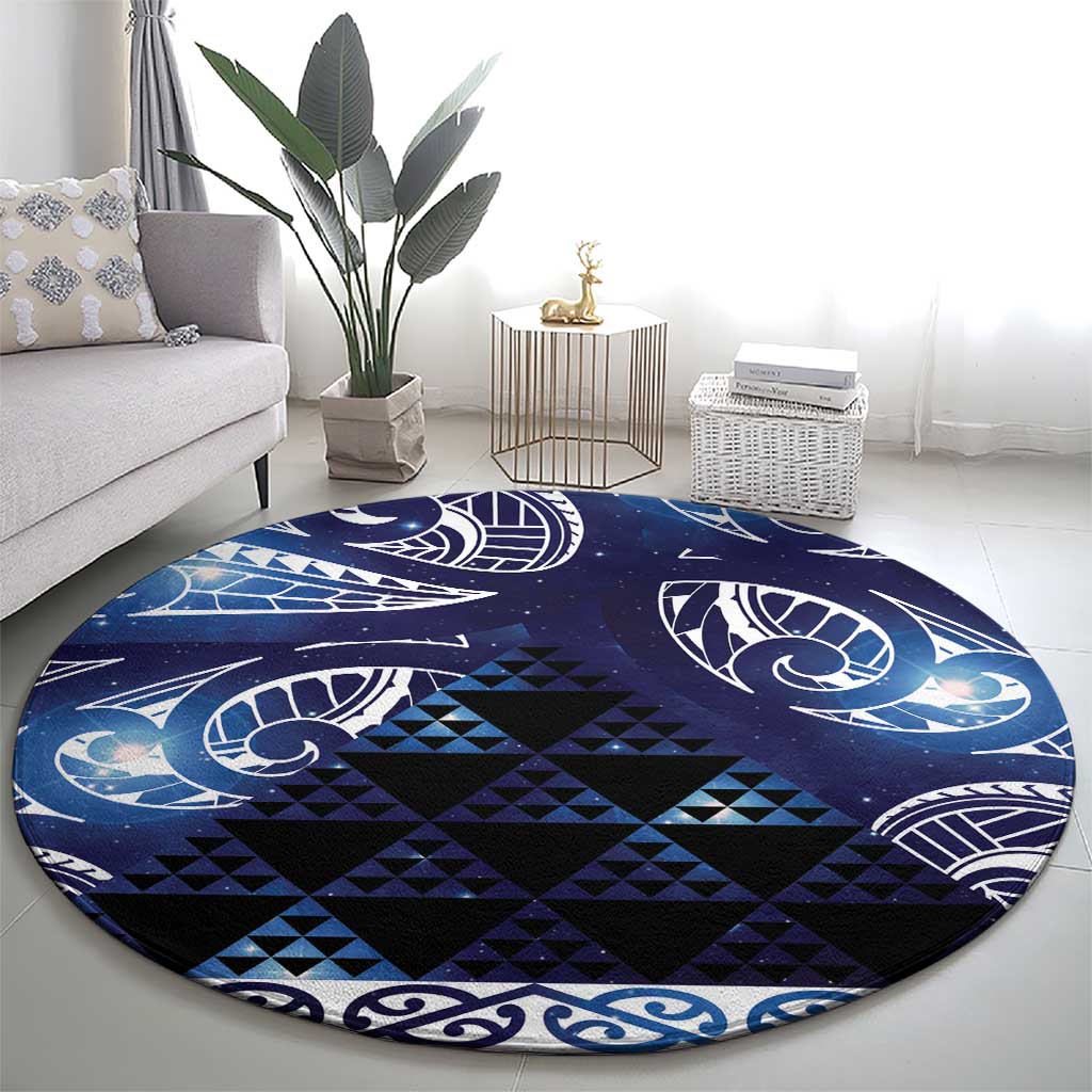 Matariki New Zealand Round Carpet NZ Niho Taniwha Maori New Year Blue Galaxy