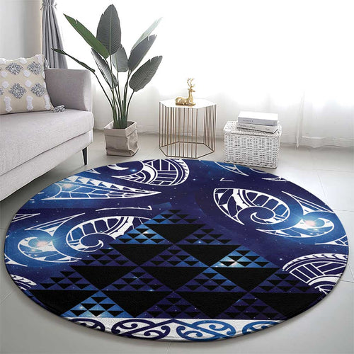 Matariki New Zealand Round Carpet NZ Niho Taniwha Maori New Year Blue Galaxy