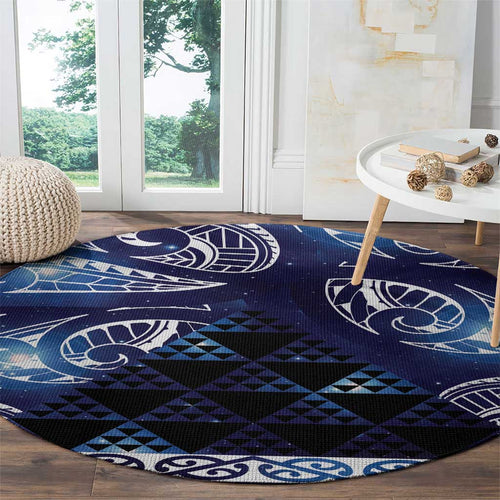 Matariki New Zealand Round Carpet NZ Niho Taniwha Maori New Year Blue Galaxy