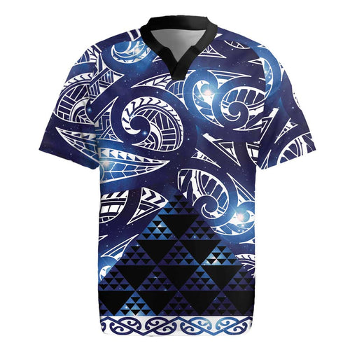 Matariki New Zealand Rugby Jersey NZ Niho Taniwha Maori New Year Blue Galaxy