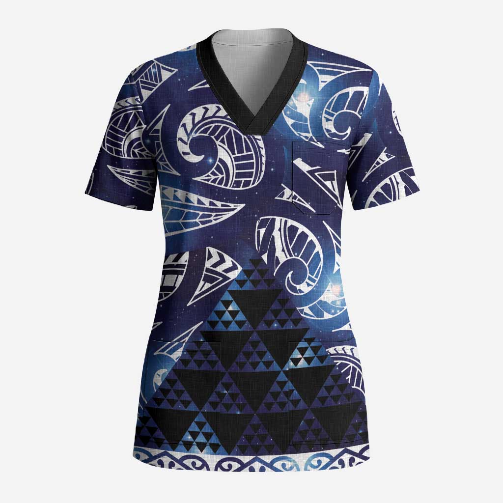 Matariki New Zealand Scrub Top NZ Niho Taniwha Maori New Year Blue Galaxy