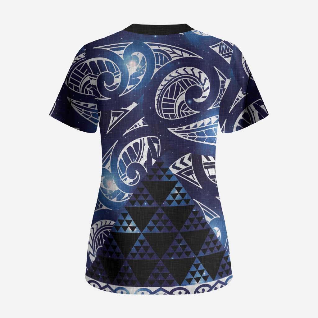 Matariki New Zealand Scrub Top NZ Niho Taniwha Maori New Year Blue Galaxy