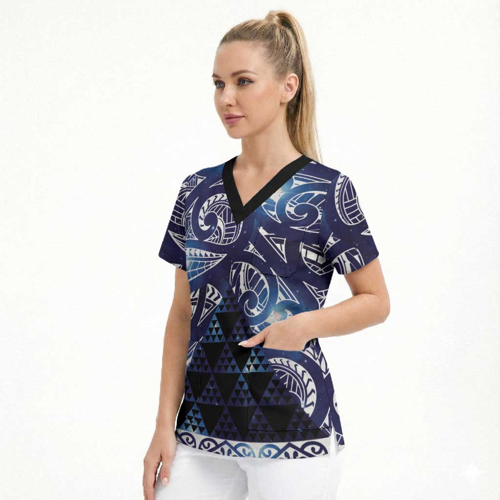 Matariki New Zealand Scrub Top NZ Niho Taniwha Maori New Year Blue Galaxy