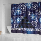 Matariki New Zealand Shower Curtain NZ Niho Taniwha Maori New Year Blue Galaxy