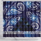 Matariki New Zealand Shower Curtain NZ Niho Taniwha Maori New Year Blue Galaxy