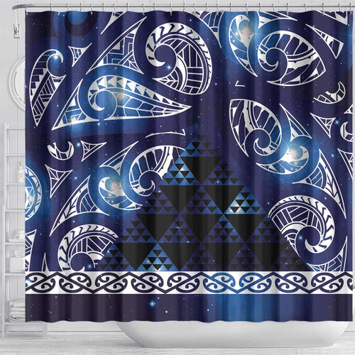 Matariki New Zealand Shower Curtain NZ Niho Taniwha Maori New Year Blue Galaxy