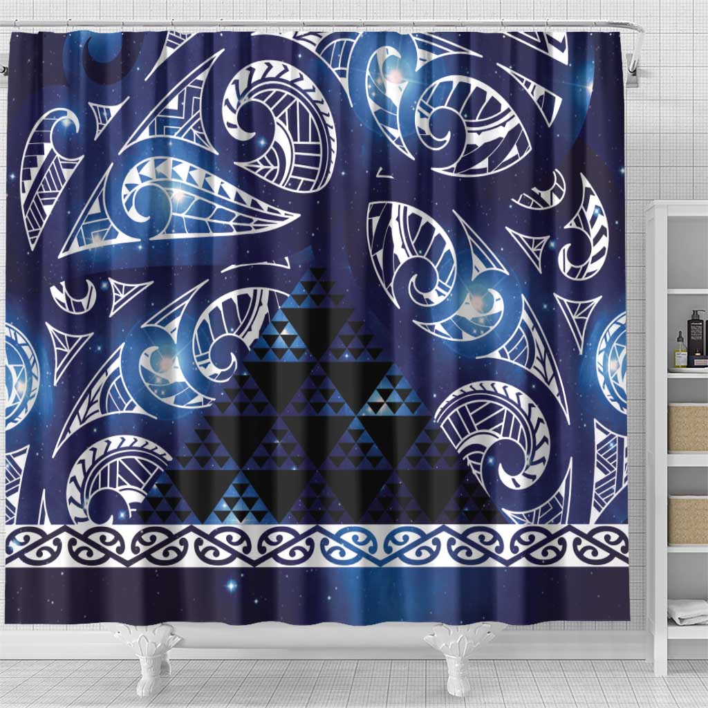 Matariki New Zealand Shower Curtain NZ Niho Taniwha Maori New Year Blue Galaxy