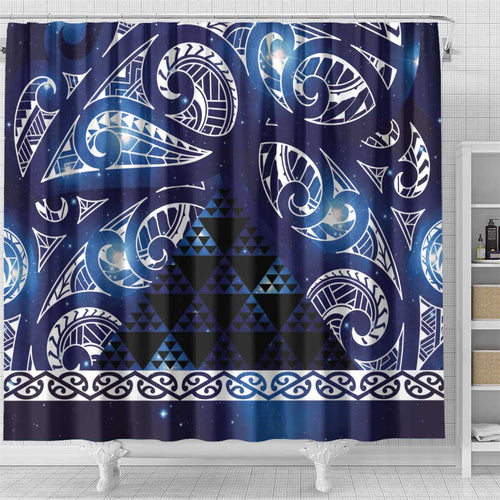 Matariki New Zealand Shower Curtain NZ Niho Taniwha Maori New Year Blue Galaxy