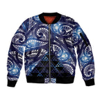 Matariki New Zealand Sleeve Zip Bomber Jacket NZ Niho Taniwha Maori New Year Blue Galaxy