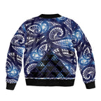 Matariki New Zealand Sleeve Zip Bomber Jacket NZ Niho Taniwha Maori New Year Blue Galaxy