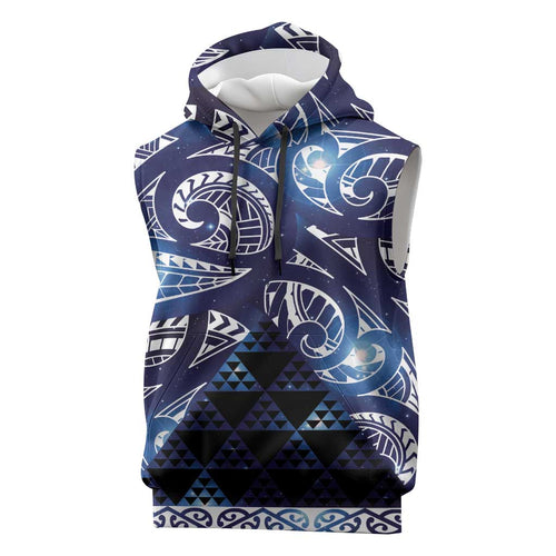 Matariki New Zealand Sleeveless Hoodie NZ Niho Taniwha Maori New Year Blue Galaxy