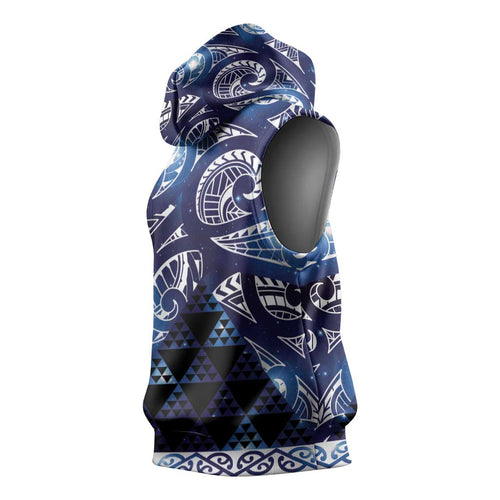 Matariki New Zealand Sleeveless Hoodie NZ Niho Taniwha Maori New Year Blue Galaxy