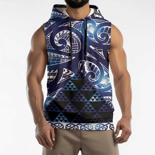 Matariki New Zealand Sleeveless Hoodie NZ Niho Taniwha Maori New Year Blue Galaxy