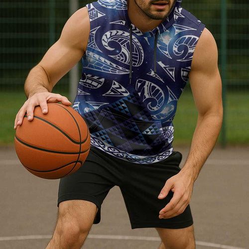 Matariki New Zealand Sleeveless Hoodie NZ Niho Taniwha Maori New Year Blue Galaxy