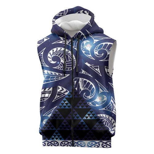Matariki New Zealand Sleeveless Zip Hoodie NZ Niho Taniwha Maori New Year Blue Galaxy