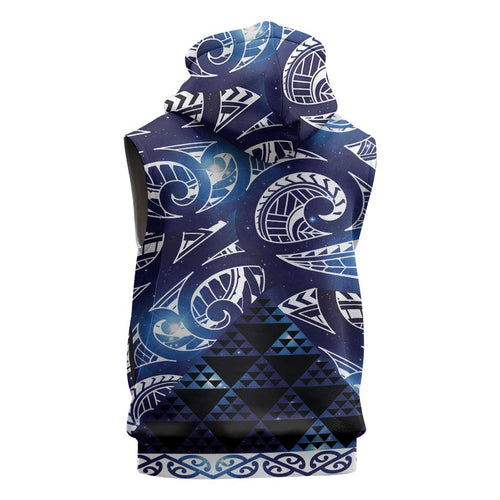 Matariki New Zealand Sleeveless Zip Hoodie NZ Niho Taniwha Maori New Year Blue Galaxy