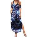Matariki New Zealand Summer Maxi Dress NZ Niho Taniwha Maori New Year Blue Galaxy