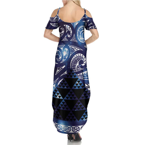Matariki New Zealand Summer Maxi Dress NZ Niho Taniwha Maori New Year Blue Galaxy